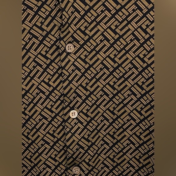 Murano Liquid Luxury Slim Fit Geometric Button Up Navy Blue Brown size M - Picture 7 of 13